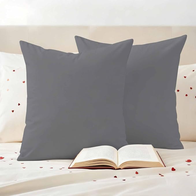 Outdoor Pillow Covers 18 x 18 Inches, Grey Pure Color Waterproof Throw Pillow Cover Set of 2, Aesthetics Contemporary Luxury Decorative Square Cushion Covers for Patio/Couch/Garden