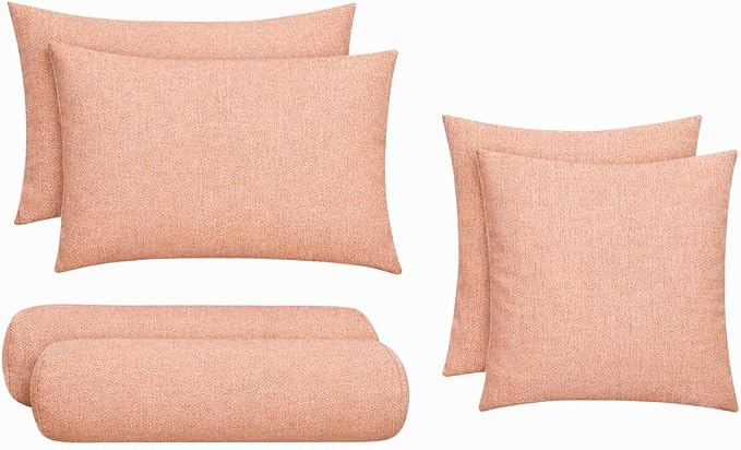 RSH DECOR: 6-Pack Pillow Set | Sunbrella Performance Fabric |Water & Fade-Resistant| 17" Square, 20"x12" Lumbar, 20"x6" Neck Roll | Outdoor Throw Pillows | Made in USA (Cast Petal Pink)