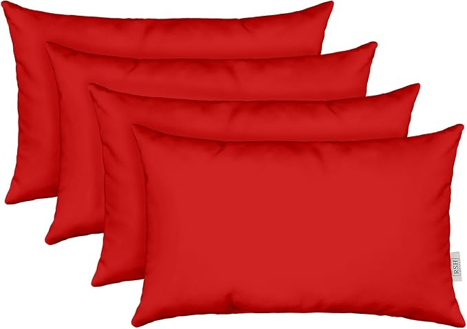 RSH DECOR Sunbrella 26" x 16" Lumbar Throw Pillows Set of 4 | Water and Fade-Resistant Performance Fabric | Outdoor Pillow Covers with Down-Alternative Inserts | Made in USA (Canvas Jockey Red)