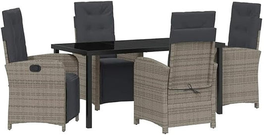 Afuera Living 5 Piece Poly Rattan Garden Dining Set, Gray with Cushions, Tempered Glass Tabletop, Weather-Resistant Frame, Modern Outdoor Patio Furniture for Gardens or Decks, Seats 4