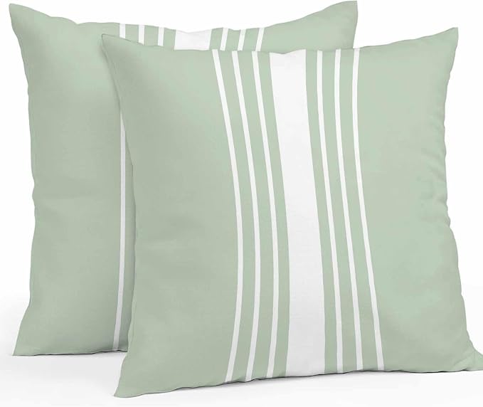 Sage Green White Stripe Outdoor Pillow Covers 20x20 Inch Throw Pillow Covers Set of 2 Waterproof Decorative Pillow Cases Modern Rustic Vertical Striped Cushion Covers for Patio Furniture Garden Couch