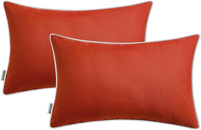 MIULEE Outdoor Waterproof Pillow Covers 12x20 Rust Pack of 2 | Decorative Farmhouse Throw Pillow Covers with Piping,Square Solid Color,Patio Furniture,Summer Couch Tent Sofa Living Room