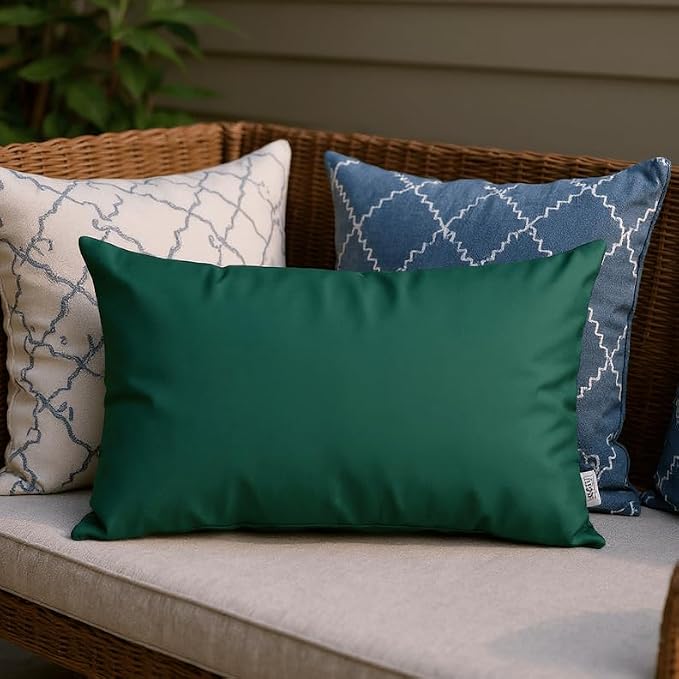 RSH DECOR: Sunbrella Lumbar & Square Pillows Set of 4 | 20" x 12" & 17" x 17" | Water and Fade-Resistant Performance Fabric | Outdoor Throw Pillows for Patio Furniture | Canvas Forest Green