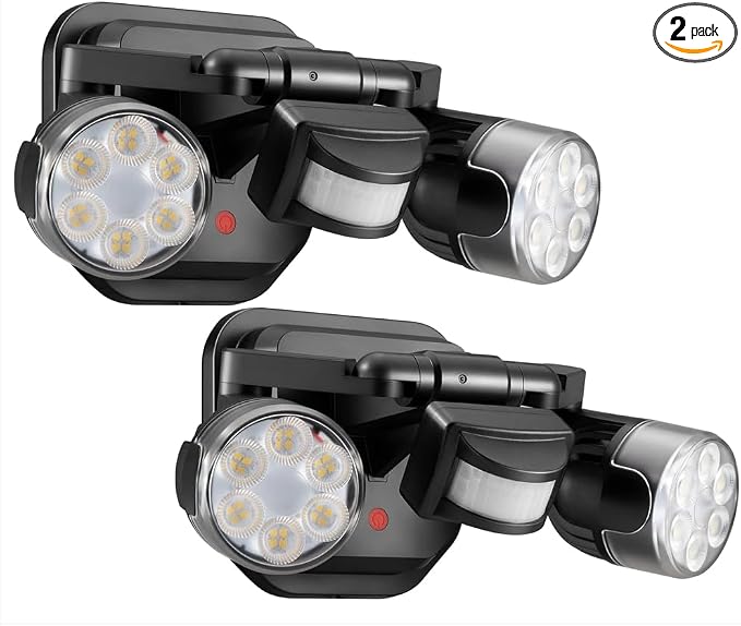 OREiN Motion Sensor Outdoor Security Lights, Dual-Head Adjustable LED Flood Lights, 3 Modes (Motion/Manual/Dusk to Dawn), 150W Equivalent, 5000K, IP65 Waterproof, Hardwired, Black (2 Pack)