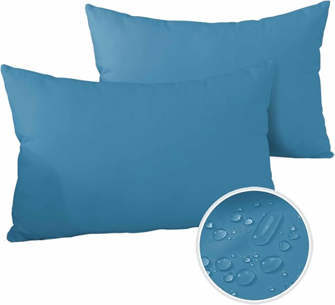 Outdoor Waterproof Throw Pillow Covers Set of 2 Wave Ride Blue Lumbar Pillowcases 20x12 Inches Solid Color Patio Decorative Pillows Cushion Case Patio Pillows for Couch Bed Chair Garden