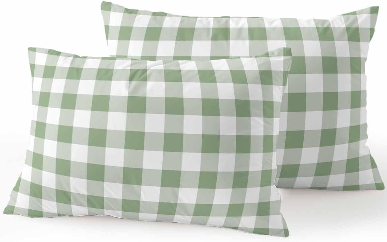 Waterproof Outdoor Pillow Set of 2 Green Buffalo Plaid Decorative Throw Pillows Cover & Insert 20x12 Inch Lumbar Pillowcase Check Lines Pillows for Couch Sofa Bed Patio Furniture Indoor Outdoor