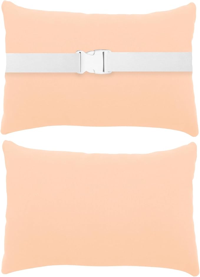 Chaise Lounge Head Resting Pillows, Waterproof Outdoor Pillows | 2 Pack Head Support Pillow with Adjustable Elastic Stripe for Garden Furniture Decorative, Peach