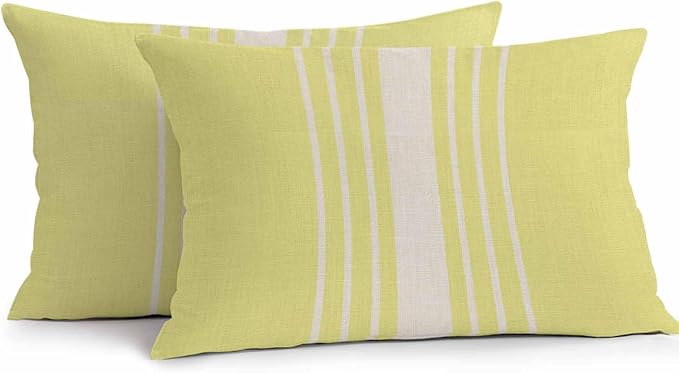 Lumbar Pillow Covers 20x12 Inch Set of 2, Yellow Beige Striped Waterproof Outdoor Cushion Covers, Modern Farmhouse Retro Lines Decorative Pillowcases for Couch, Sofa, Bed, Garden, Patio