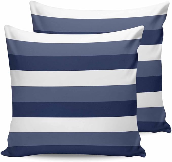Pack of 2 Navy Blue Stripes Outdoor Pillow Waterproof Covers 16x16 inch, Geometric Pattern Polyester Throw Pillow Covers Garden Cushion Decorative Case for Patio Couch Decoration