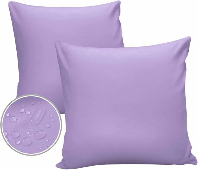 Outdoor Waterproof Throw Pillow Covers Set of 2 Lavender Purple Pillowcases 16x16 Inches Simple Style Patio Decorative Pillows Cushion Case Patio Pillows for Couch Bed Chair Garden