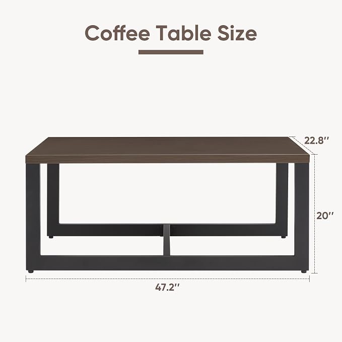 Belord Outdoor Coffee Table for Patio: Metal Heat Transfer Top Patio Coffee Table with Storage, Anti-Rust Frame Rectangular Modern Outdoor Table Furniture (48" W, Brown)