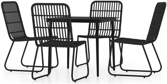 BOWERY HILL 5-Piece Powder-Coated Steel Patio Dining Set, Black Finish, UV-Resistant, Compact Square Table 31.5x31.5 in, Durable Lightweight Outdoor Furniture for Garden, Terrace, or Balcony