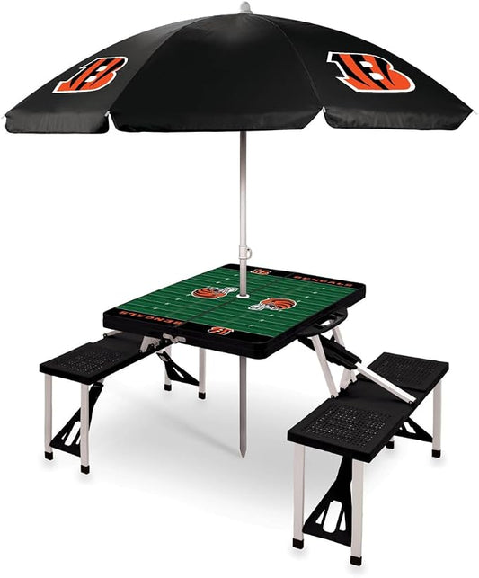 PICNIC TIME NFL Picnic Table Portable Folding Table with Seats and Umbrella