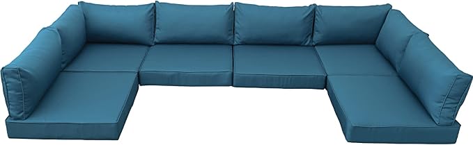 Valita Outdoor Furniture Replacement Cushions, Fits 6-seat Sectional Rattan Conversation Set, Patio Water-Resistant Replacement Sofa Cushions, Liner&Cover (Peacock Blue)