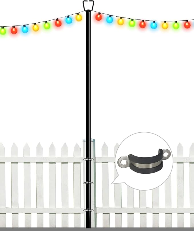 Queension 10FT Deck String Light Poles for Outdoor String Lights, 1pcs | for Garden, Backyard, Patio Lighting Stand for Parties, Bistro & Weddings