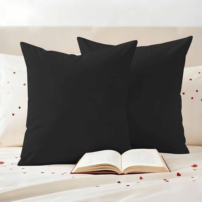 Outdoor Pillow Covers 18 x 18 Inches, Black Pure Color Waterproof Throw Pillow Cover Set of 2, Aesthetics Contemporary Luxury Decorative Square Cushion Covers for Patio/Couch/Garden