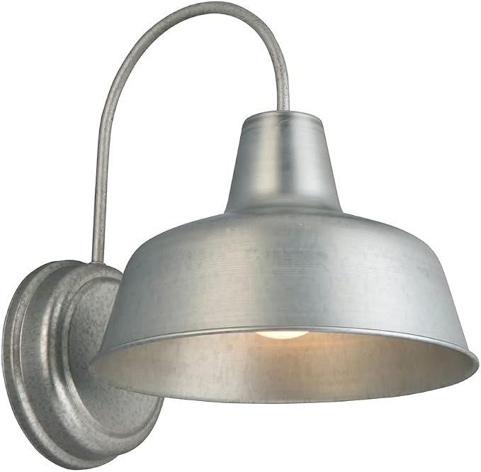 Design House Mason Farmhouse Gooseneck Barn Light, Outdoor Exterior Porch or Patio Wall Light Fixture, Galvanized Gray Paint, 10 Inch Diameter, 1-Pack, 579383 | Wall Mount, Modern Farmhouse, Steel, Lighting, 579383