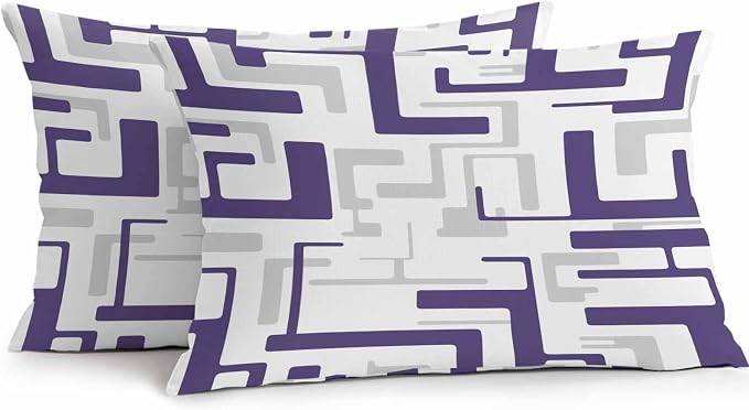 Vandarllin Outdoor Throw Pillows Covers 20x12 inch Set of 2 Waterproof Purple Geometric Stripes Decorative Zippered Cushion Covers for Patio Furniture, Modern Abstract Lines Lumbar Pillowcases