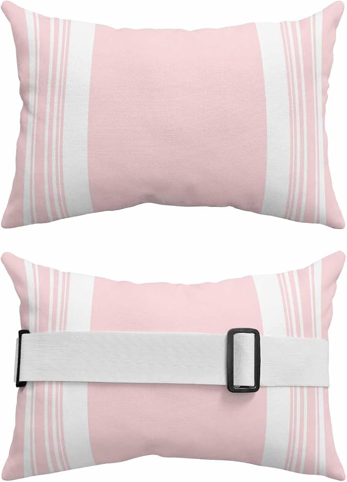 Outdoor Lumbar Pillow Set of 1, Farmhouse Pink Waterproof Beach Headrest Pillow with Inserts, Aesthetic Modern Line Striped Recliner Throw Pillows for Patio Furniture, 11 x 16