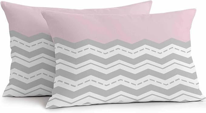 Grey Chevron Waterproof Outdoor Pillow Covers Set of 2 Home Decor, Geometric Pink Print Wavy Striped White Pillowcase Patio Pillow Covers for Couch Bench Furniture Garden 20x12in