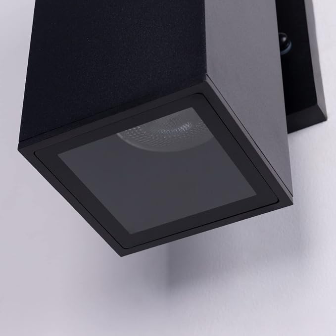 mirrea 12" Modern Outdoor Porch Light in 2 Lights, Matte Black, 4 Pack | Patio wall sconce, aluminum rectangular tube, tempered glass, waterproof. Up & down lighting for outdoor wall mount fixture.