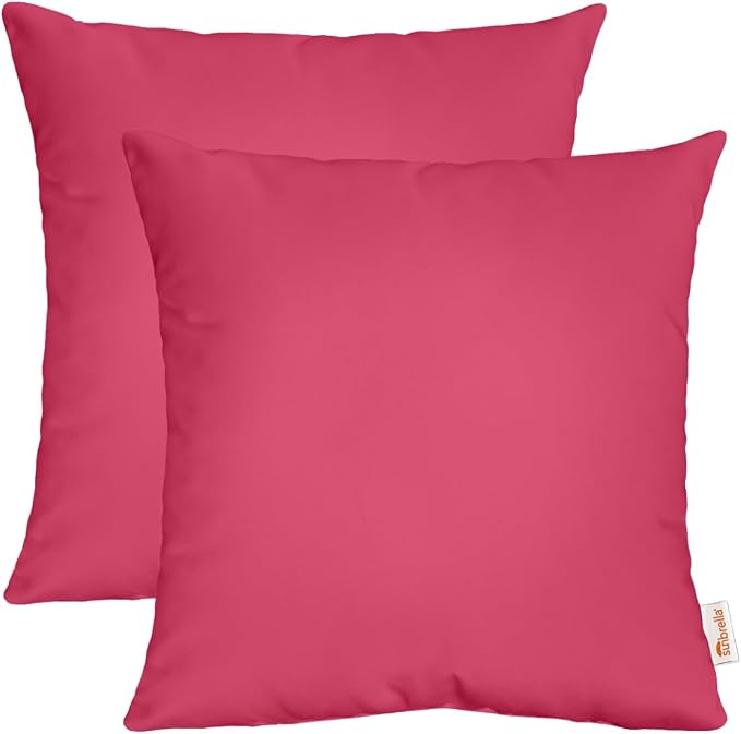 RSH DECOR: Sunbrella Square Throw Pillows Set of 2 | 24" x 24" | Water and Fade-Resistant Performance Fabric | Outdoor Pillow Covers with Down-Alternative Inserts | Made in USA (Canvas Hot Pink)