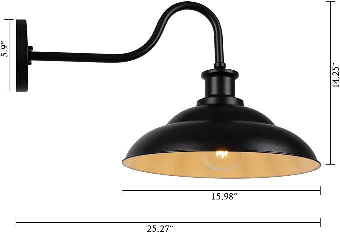 Outdoor Barn Light Fixture, 16 Inch Dome Large Wall Sconce Farmhouse Exterior Wall Mount Light for House Garage Patio Doorway