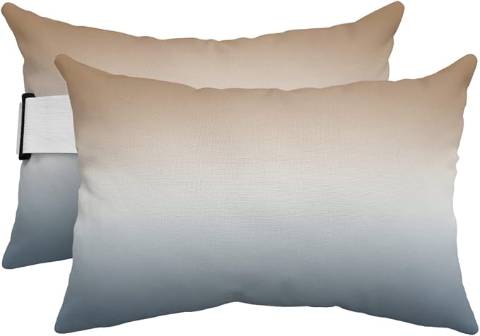 Outdoor Pillows Covers with Inserts Brown Grey Gradient Waterproof Recliner Pillow with Adjustable Strap Throw Pillows for Patio Furniture Pool Lounge Chair, 11x16 inch, 2PCS