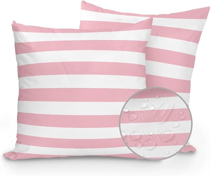 Outdoor Waterproof Throw Pillows Pink White Lines Stripes Patio Pillows Pack of 2,Decorative Pillow Covers with Insert,Pillow Cushion Case for Garden Couch Sofa Ombre Minimalist Color Art