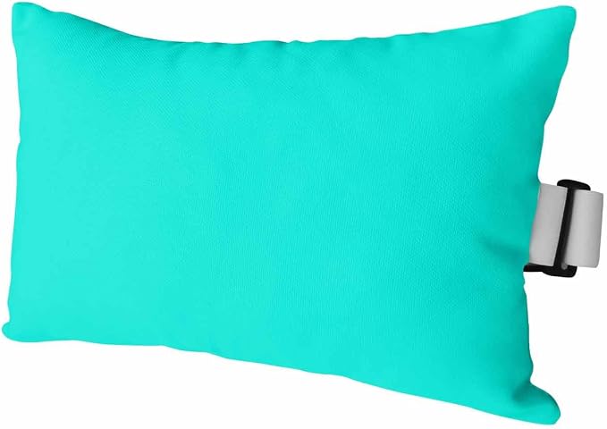 Outdoor Pillow for Lounge Chair with Strap & Insert Teal Green Pattern Recliner Head Pillow Pure Colour Waterproof Headrest Patio Lumbar Pillows for Beach Pool Office Chaise Chair 11x16 Inch