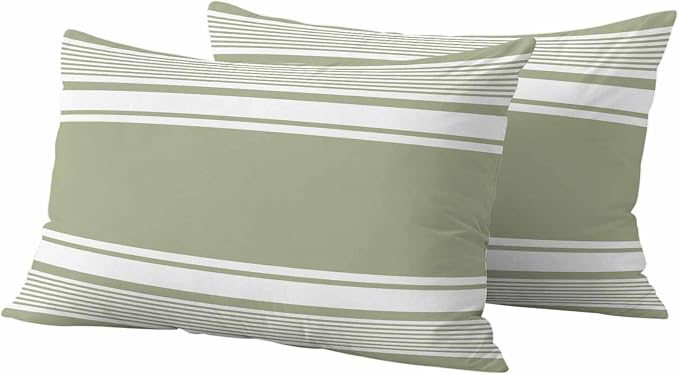 Vandarllin Outdoor Throw Pillows Covers 20x12 inch Set of 2 Waterproof Sage Green Stripes Decorative Zippered Cushion Covers for Patio Furniture, Striped Lines Lumbar Pillowcases