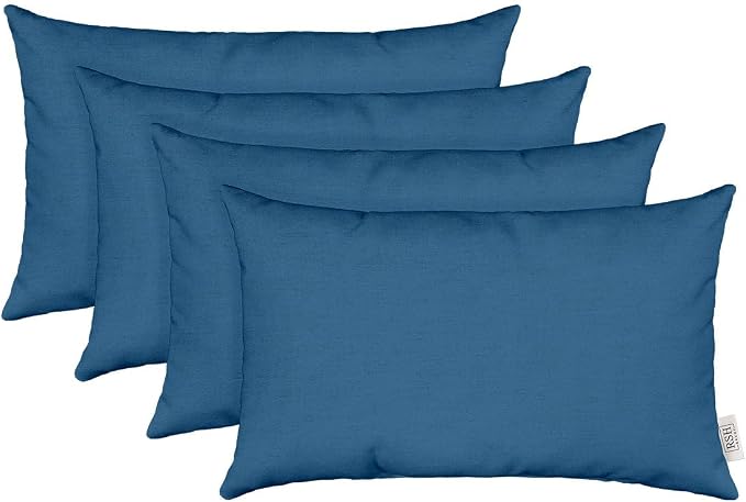 RSH DECOR Sunbrella 26" x 16" Lumbar Throw Pillows Set of 4 | Water and Fade-Resistant Performance Fabric | Outdoor Pillow Covers with Down-Alternative Inserts | Made in USA (Canvas Regatta Blue)