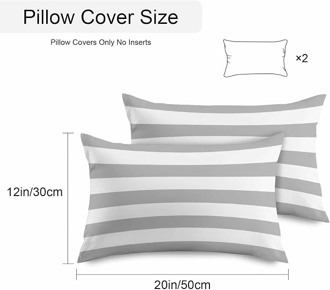 Outdoor Waterproof Throw Pillow Covers Set of 2 Grey White Stripe Lumbar Pillowcases 20x12 Inches Simple Style Striped Decorative Pillows Cushion Case Patio Pillows for Couch Bed Chair Garden