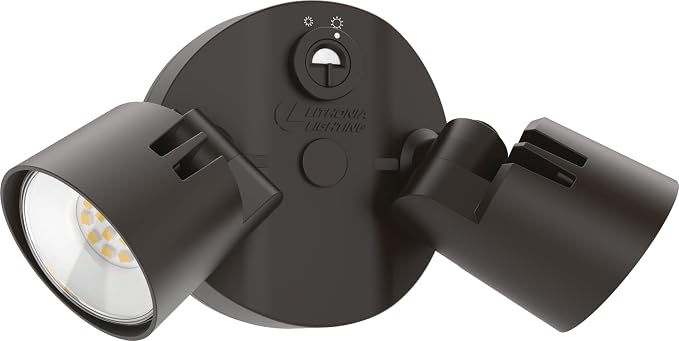 Lithonia Lighting HomeGuard 2-Light LED Outdoor Flood Lights, Dusk to Dawn | Dark Bronze Outdoor LED Lights, Adjustable Lumens, 4000K Cool White, Round Heads (HGX LED 2RH ALO 40K 120 PE DDB)