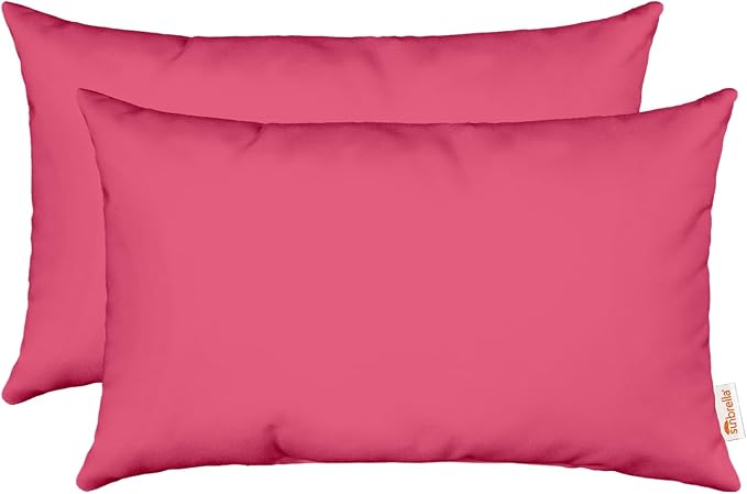 RSH DECOR Sunbrella 20" x 12" Lumbar Throw Pillows Set of 2 | Water and Fade-Resistant Performance Fabric | Outdoor Pillow Covers with Down-Alternative Inserts | Made in USA (Canvas Hot Pink)