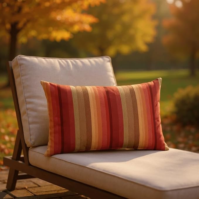 RSH DECOR Sunbrella Lumbar Throw Pillows Set of 4 | 20" x 12" | Water and Fade-Resistant Performance Fabric | Outdoor Pillow Covers with Down-Alternative Inserts | Astoria Sunset - Made in USA
