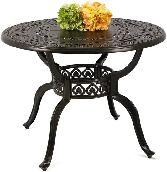 Patio Dining Table,Cast Aluminum Patio Table with Umbrella Hole, Outdoor Bistro Table for Backyard, Garden, Patio