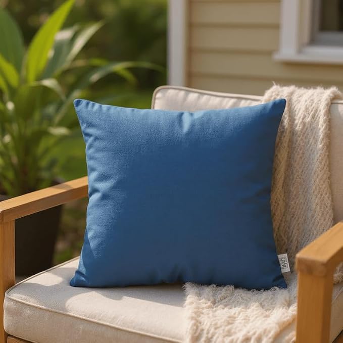 RSH DECOR: Sunbrella Square Throw Pillows Set of 4 | 24" x 24" | Water and Fade-Resistant Performance Fabric | Outdoor Pillow Covers with Down-Alternative Inserts | Canvas Regatta
