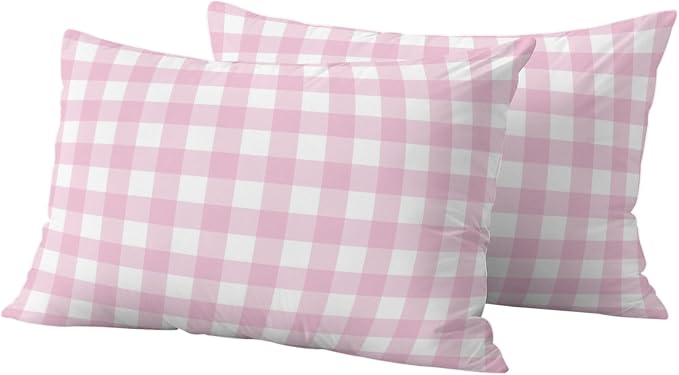 Light Pink Checks Outdoor Pillow Covers 20"x12" Set of 2, Gingham Plaid Abstract Modern Minimalist Waterproof Throw Pillow Covers for Patio Furniture, Decorative Cushion Covers for Porch