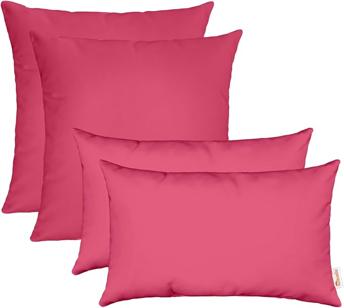 RSH DECOR Sunbrella Lumbar & Square Pillows Set of 4 | 20" x 12" & 17" x 17" | Water & Fade-Resistant Performance Fabric | Outdoor Throw Pillows | Made in USA (Canvas Hot Pink)