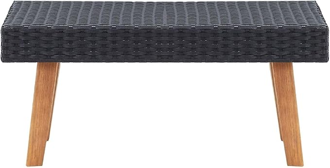 Outdoor Coffee Table, Black PE Rattan and Powder-Coated Steel Patio Table with Eucalyptus Wood, Square Low Profile Furniture for Garden, Terrace, and Balcony, 27.6 x 27.6 x 13 Inches