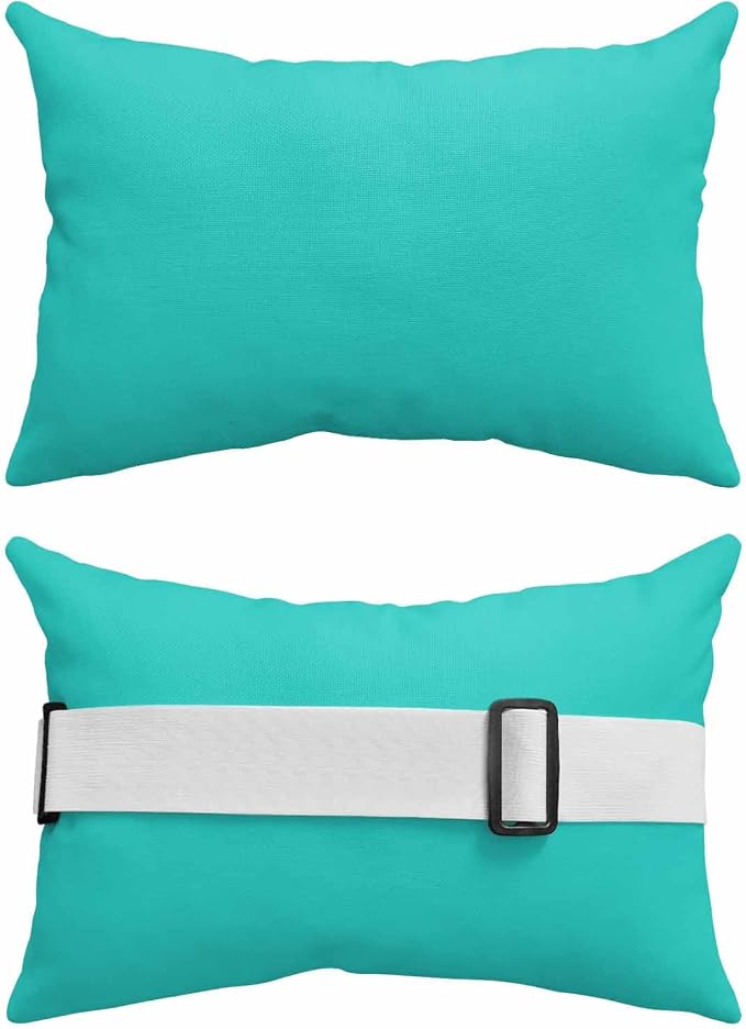 DecorLovee Turquoise Outdoor Recliner Pillows for Head, Modern Pure Turquoise Waterproof Chair Pillow with Elastic Stripe, Farmhouse Chaise Lounge Headrest Pillow for Patio/Beach/Pool 2Pack, 11"x16"