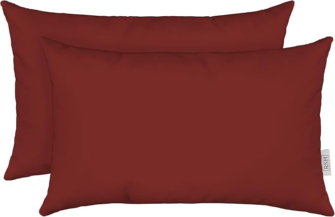 RSH Décor - Jumbo Lumbar Throw Pillows – Set of 2 | 26" x 16" | Indoor Outdoor Use – Patio, Lounge, Adirondack, Deck | Water & Fade-Resistant | Includes Down-Alternative Inserts | Canvas Burgundy