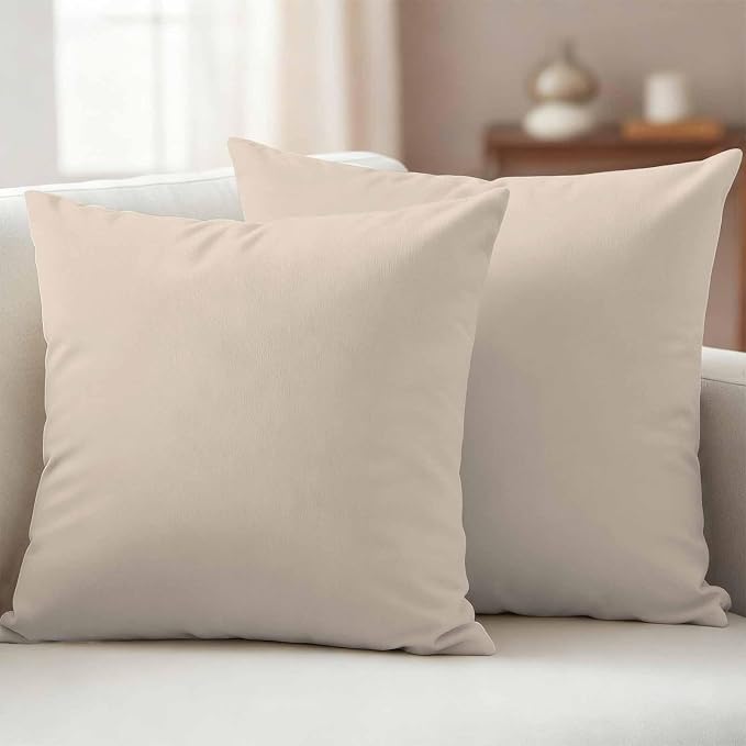 Outdoor Pillow Covers 16 x 16 Inches, Beige Pure Color Waterproof Throw Pillow Cover Set of 2, Aesthetics Contemporary Modern Decorative Square Cushion Covers for Patio/Couch/Garden