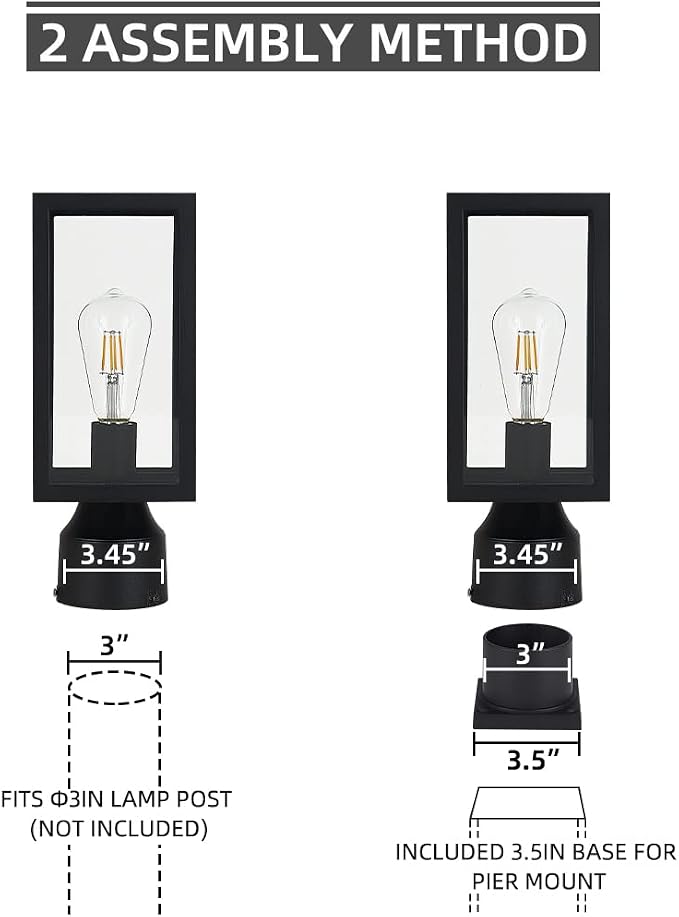 Windben Outdoor Post Light, Waterproof, 13.8in, Matte Black | Cast Aluminum Anti-Rust, Tempered Glass Panels, Comes with Pier Mount Base, For Garden, Yard, Driveway