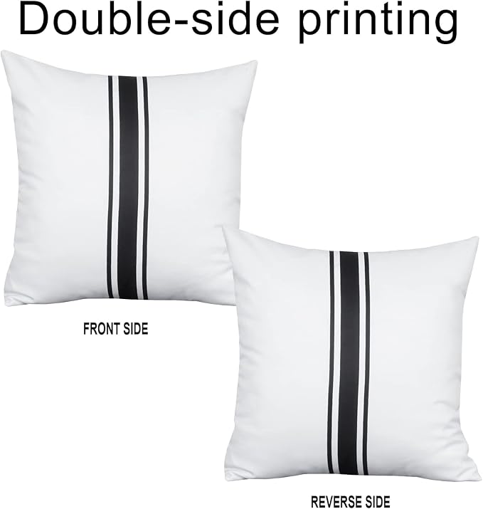 ONWAY Outdoor Pillow Covers 18x18 Waterproof Set of 2 Decorative Throw Cushion Cover White and Black Striped Outdoor Pillows for Patio Furniture