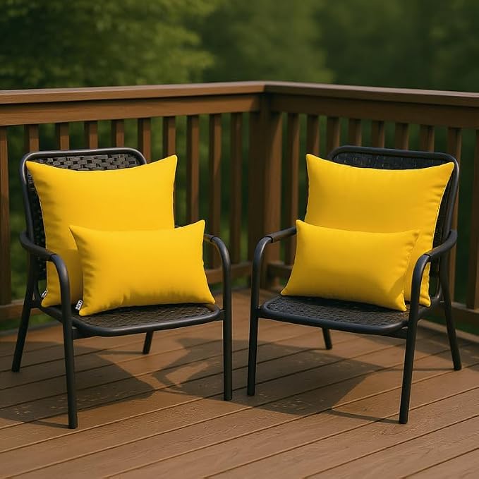 RSH DECOR Sunbrella 26" x 16" Lumbar Throw Pillows Set of 2 | Water and Fade-Resistant Performance Fabric | Outdoor Pillow Covers with Down-Alternative Inserts | Made in USA (Canvas Sunflower Yellow)