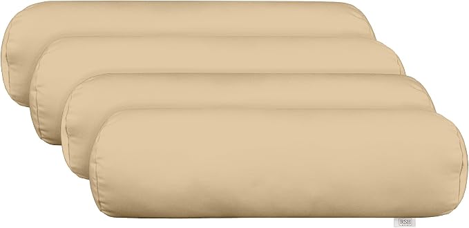 RSH Décor Neck Roll Bolster Pillows – Set of 4 | 20” x 6” | Outdoor Throw Pillows for Patio Furniture, Porch, Deck, or Poolside Chairs | Water & Fade-Resistant | Goldenrod Tan