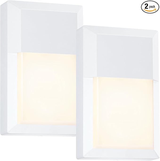 Outdoor Porch Light, LED Wall Sconce, Rustproof Aluminum | Modern Exterior Wall Light Fixture for House, Patio, Garage, 12W 1000 Lumen, Waterproof, 3000K, White, 2 Pack