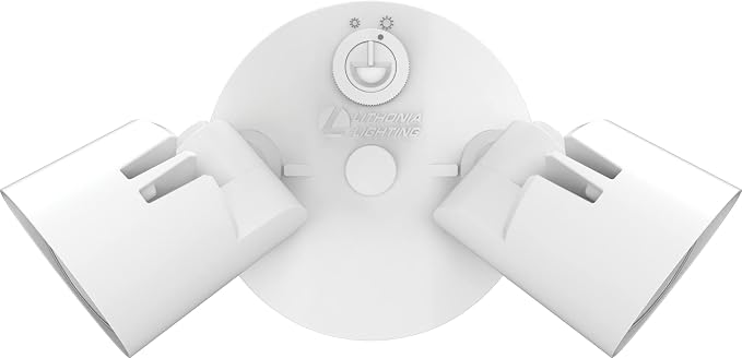 Lithonia Lighting HomeGuard 2-Light LED Outdoor Flood Lights, Dusk to Dawn | White Outdoor LED Lights, Adjustable Lumens, 4000K Cool White, Round Heads (HGX LED 2RH ALO 40K 120 PE WH M2)